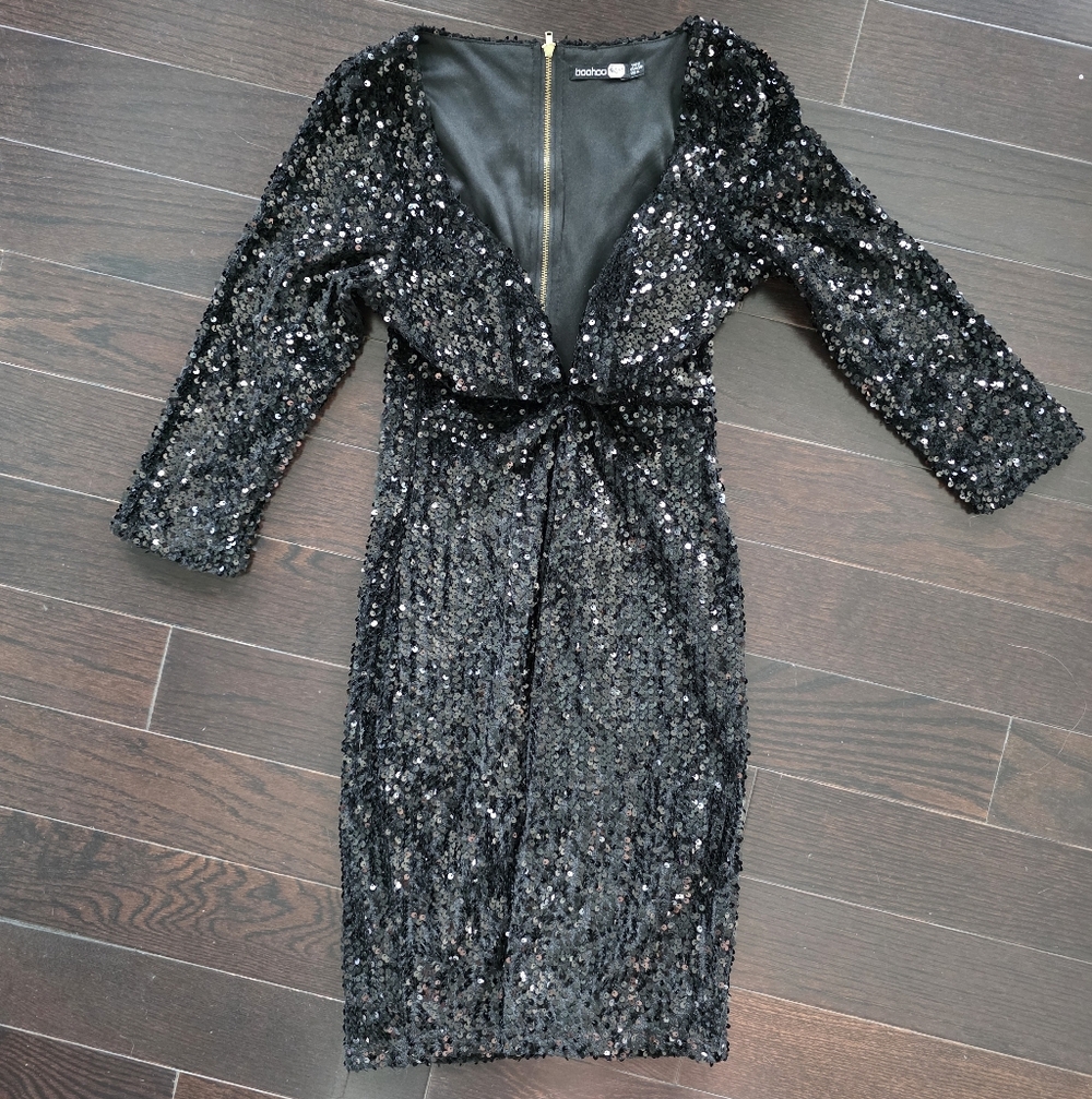 Boohoo Black Sequin Mini Dress